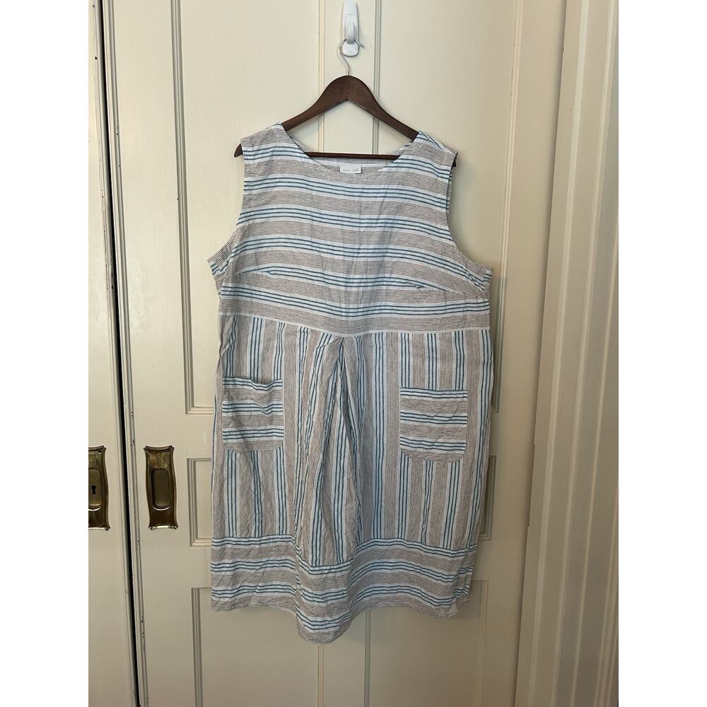 J. Jill Love Linen Striped Shift Midi Shift Dress Womens Size 3X Brown Blue